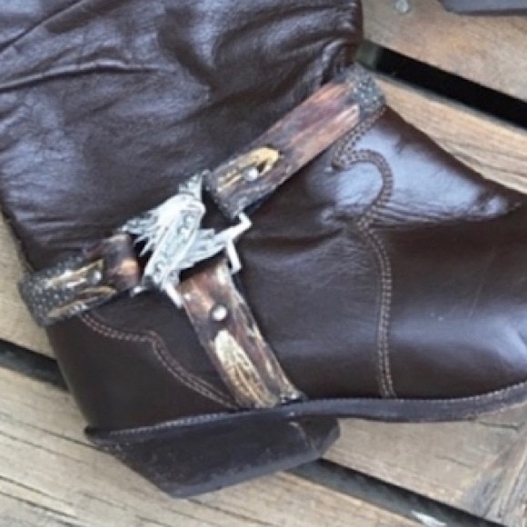 ZODIAC Boots Vintage Moto Brown Leather Silver Gold Floral Feather Size 7.5 - Picture 5 of 11